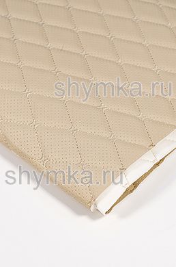 Eco leather Oregon WITH PERFORATION on foam rubber 5mm and white spunbond 60g/sq.m BEIGE quilted with BEIGE №1358 thread RHOMBUS DECORATIVE 45x45mm width 1,38m
