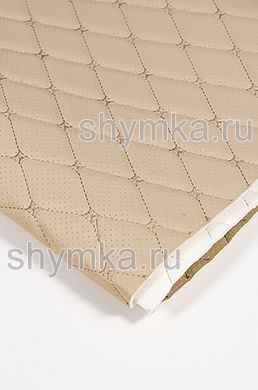 Eco leather Oregon WITH PERFORATION on foam rubber 5mm and white spunbond 60g/sq.m BEIGE quilted with DARK-BEIGE №1464 thread RHOMBUS DECORATIVE 45x45mm width 1,38m