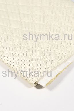 Eco leather Oregon WITH PERFORATION on foam rubber 5mm and white spunbond 60g/sq.m CREAM quilted with CREAM №1354 thread RHOMBUS DECORATIVE 45x45mm width 1,38m