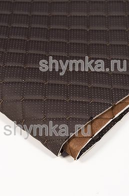 Eco leather Oregon WITH PERFORATION on foam rubber 5mm and brown spunbond 60g/sq.m CHOCOLATE quilted with DARK-BROWN №1495 thread SQUARE NEO 35x35mm width 1,35m