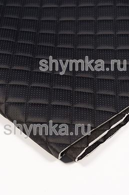 Eco leather Oregon WITH PERFORATION on foam rubber 5mm and black spunbond 60g/sq.m BLACK quilted with BLACK thread SQUARE 35x35mm width 1,4m