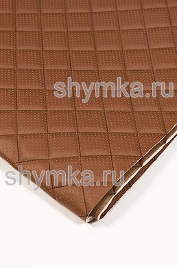 Eco leather Oregon WITH PERFORATION on foam rubber 5mm and brown spunbond 60g/sq.m DARK-BROWN quilted with DARK-BROWN thread SQUARE 35x35mm width 1,4m