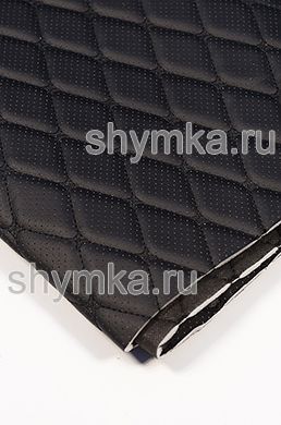 Eco leather Oregon WITH PERFORATION on foam rubber 5mm and black spunbond 60g/sq.m BLACK quilted with BLACK thread RHOMBUS DECORATIVE 45x45mm width 1,38m